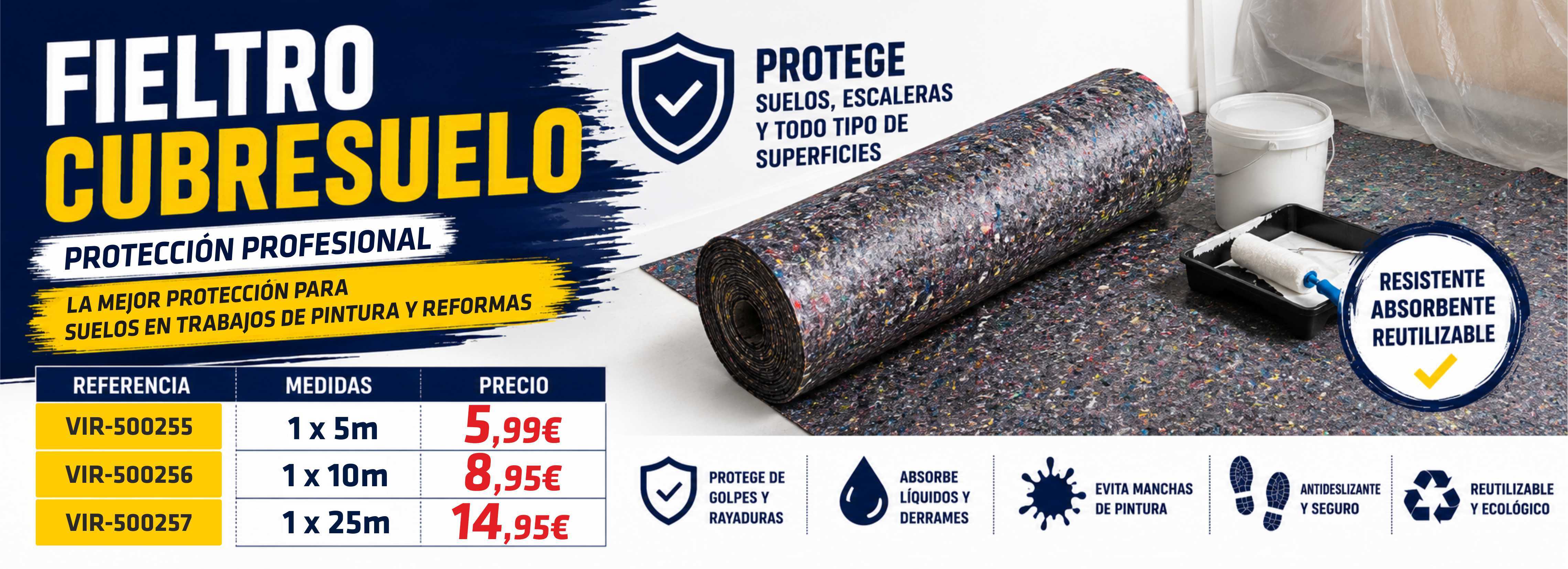 Fieltro Cubresuelo - Protección profesional para suelos en trabajos de pintura y reformas